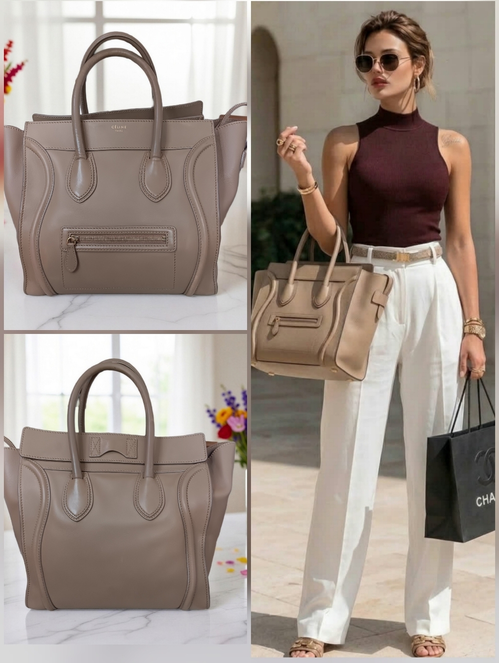 Celine Mini Luggage Tote Taupe Tan Brown Smooth Leather Handbag ✨